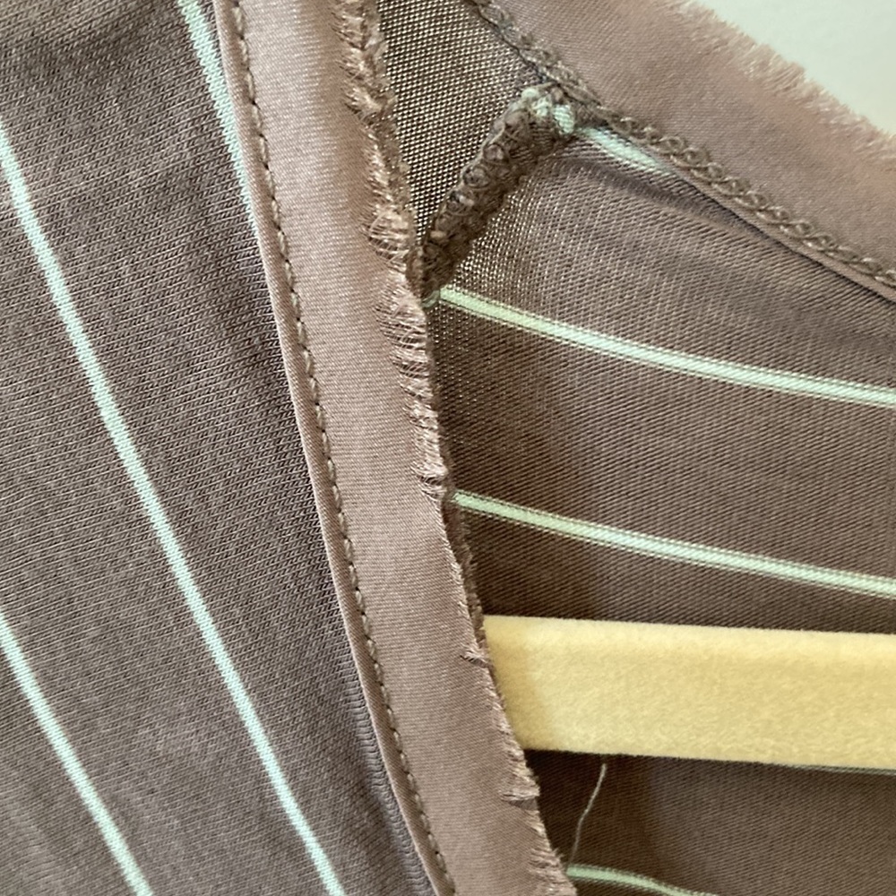 Anthropologie short sleeved asymmetrical hem hi-lo tunic. Taupe/mint striped